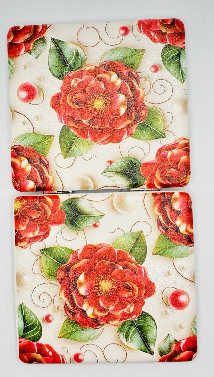 Both decorated exterior sides of the Red Camellia Flower bead case
