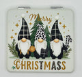 Closed Merry Gnome Christmas bead case with three gnomes and evergreen accents