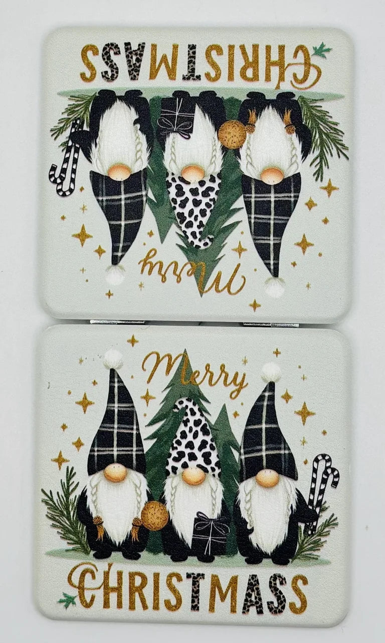 Two views of the outside of the Merry Gnome Christmas bead case