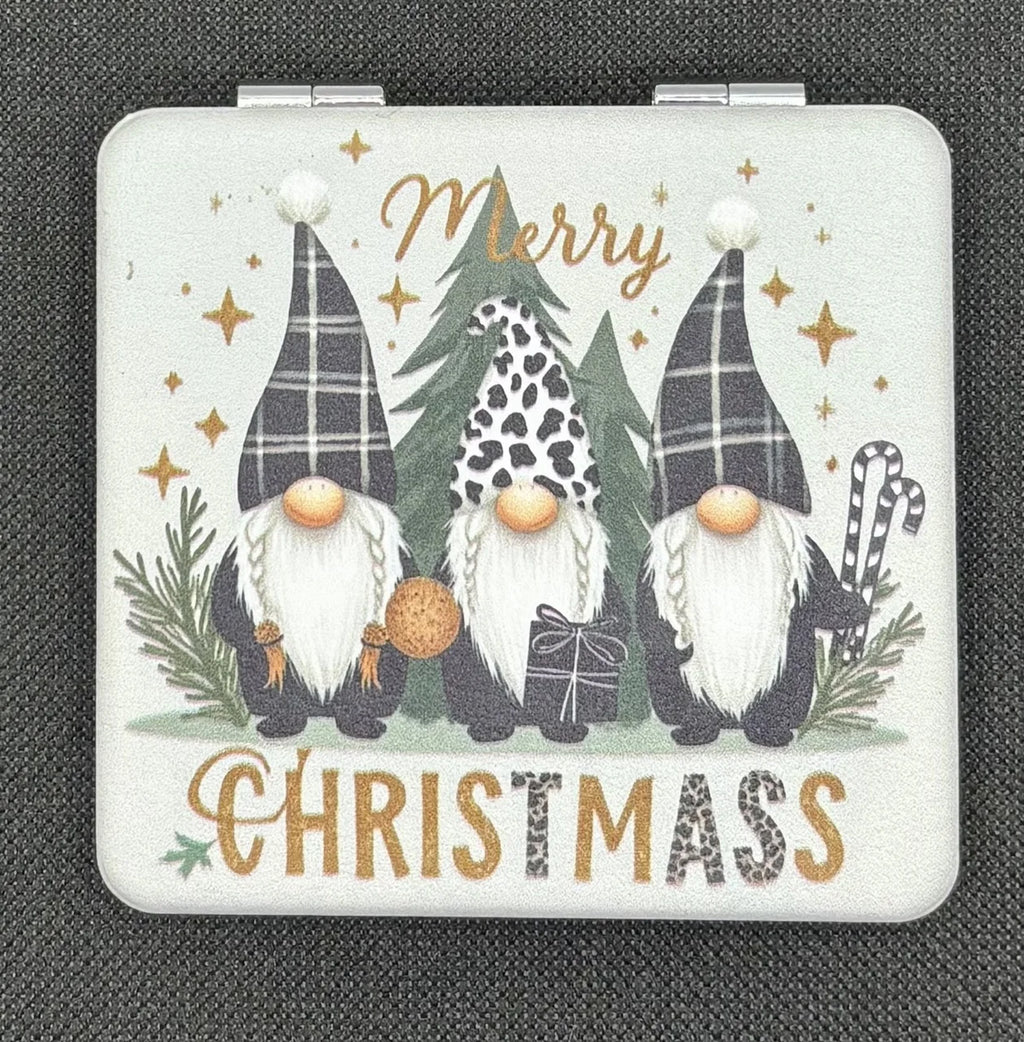 Closed Merry Gnome Christmas bead case on dark fabric