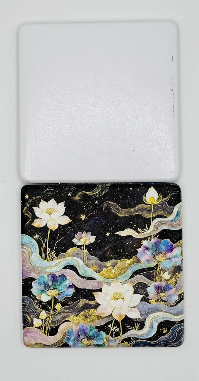 Front and plain white back of the Flowers and Ribbons bead case