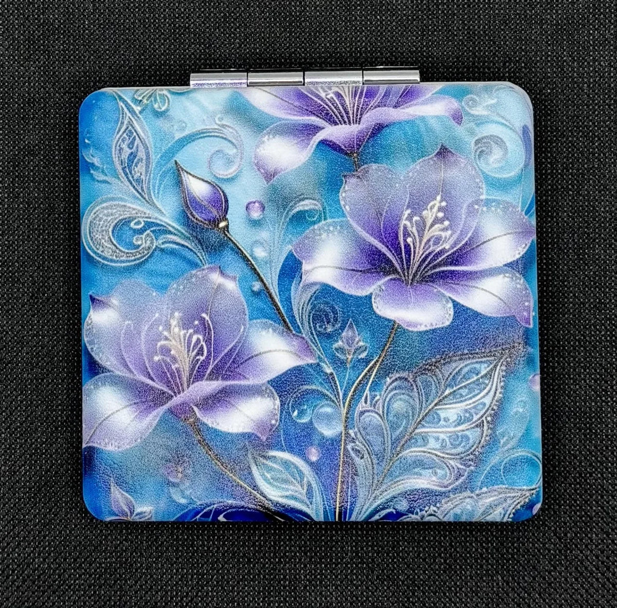 Closed Lavender Flowers On Teal bead case on dark fabric