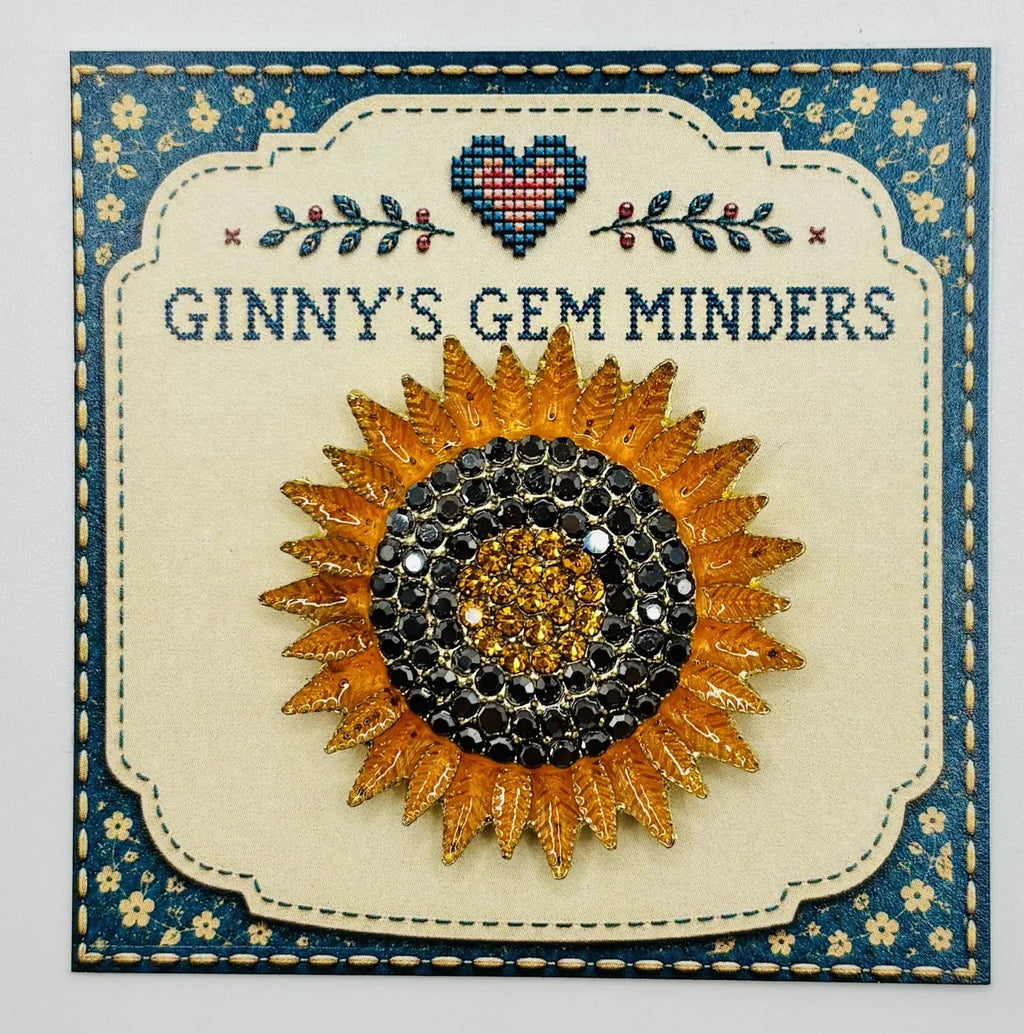 Crystal sunflower needle minder on Ginny’s Gem Minders display card