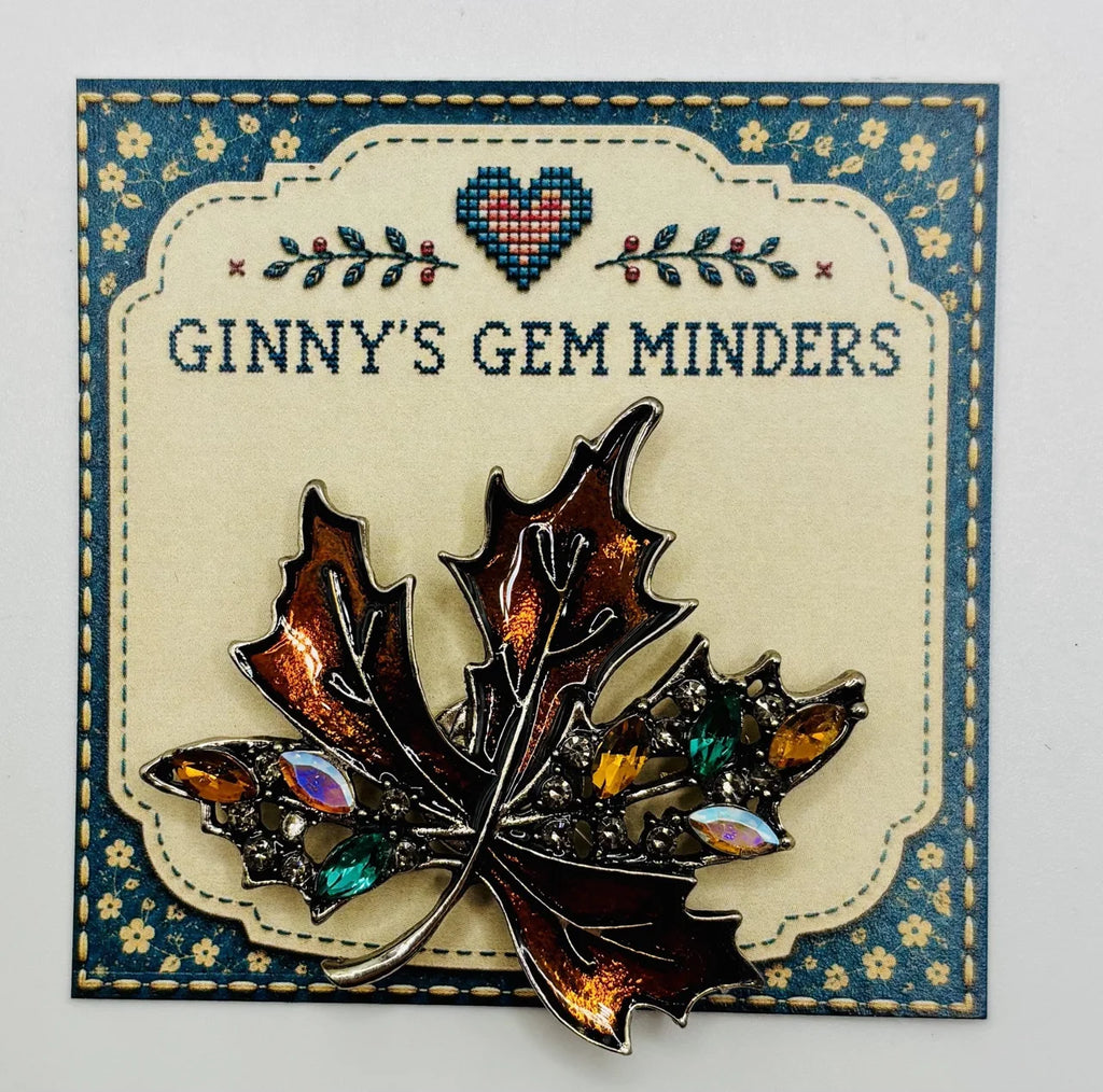 Bronze crystal leaf needle minder on Ginny’s Gem Minders display card