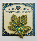 Green crystal leaf needle minder on Ginny’s Gem Minders display card