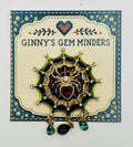 Jeweled spider in web needle minder on Ginny’s Gem Minders display card