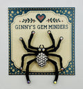 Black spider with crystals needle minder on Ginny’s Gem Minders display card