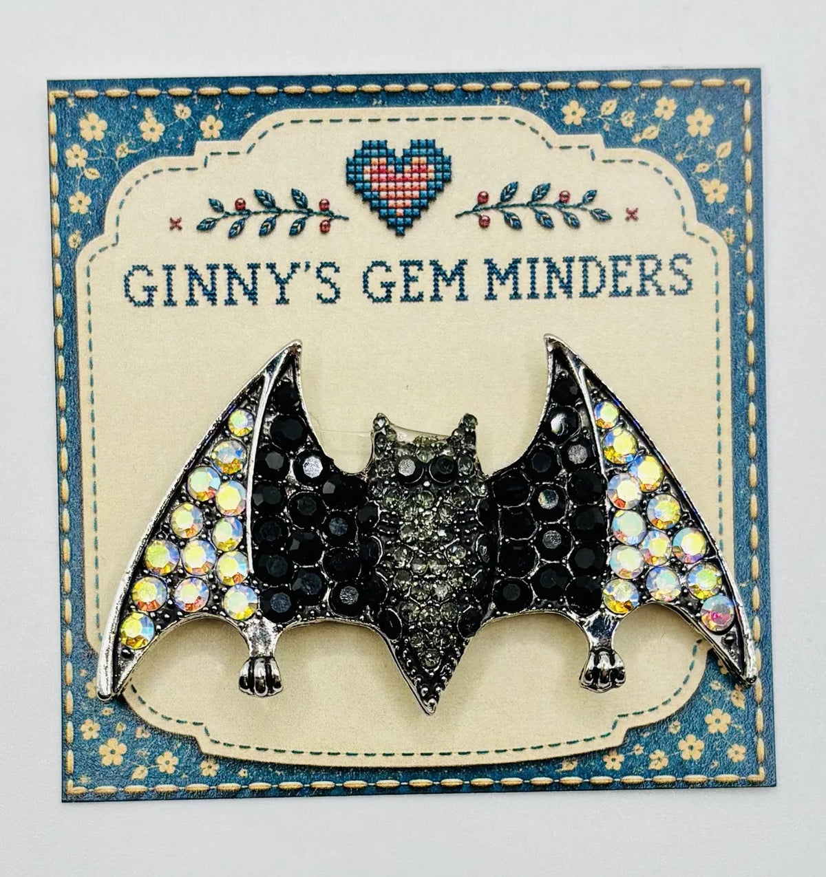 Crystal bat needle minder on Ginny’s Gem Minders display card