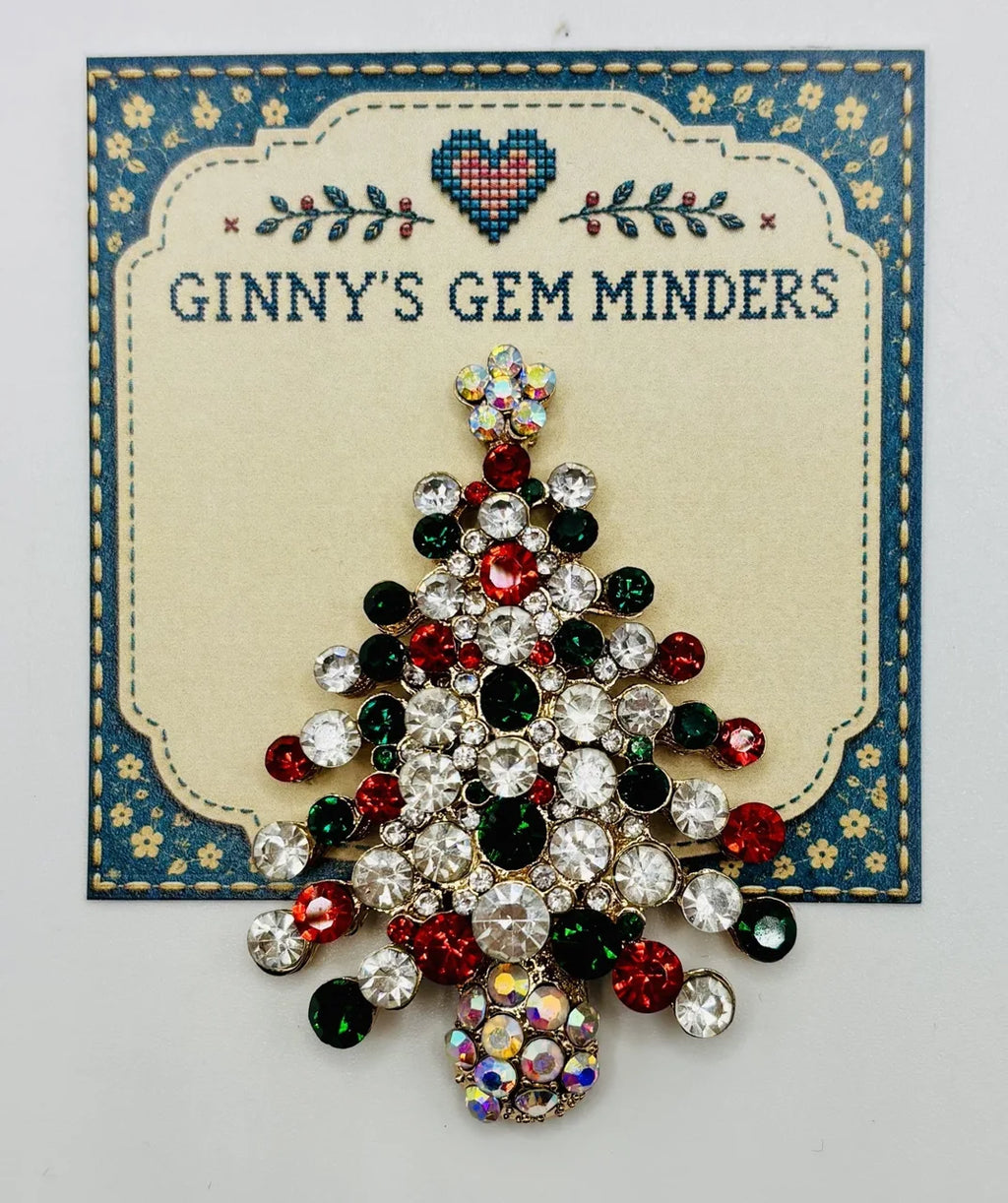 Crystal encrusted tree needle minder on Ginny’s Gem Minders display card