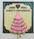 Pink enamel tree with crystals needle minder on Ginny’s Gem Minders display card
