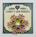 Pink snowflake needle minder on Ginny’s Gem Minders display card