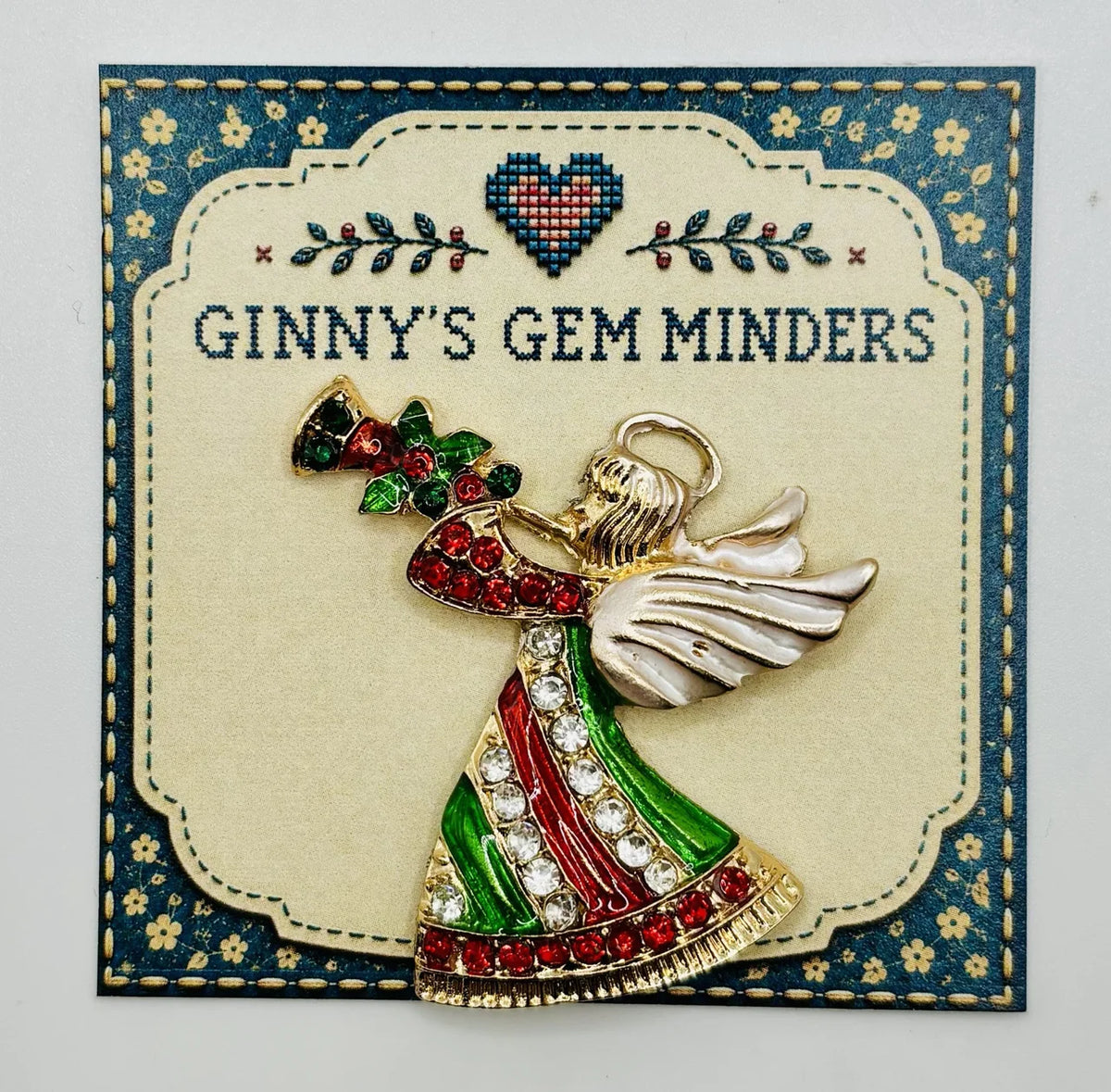 Crystal angel needle minder on Ginny’s Gem Minders display card