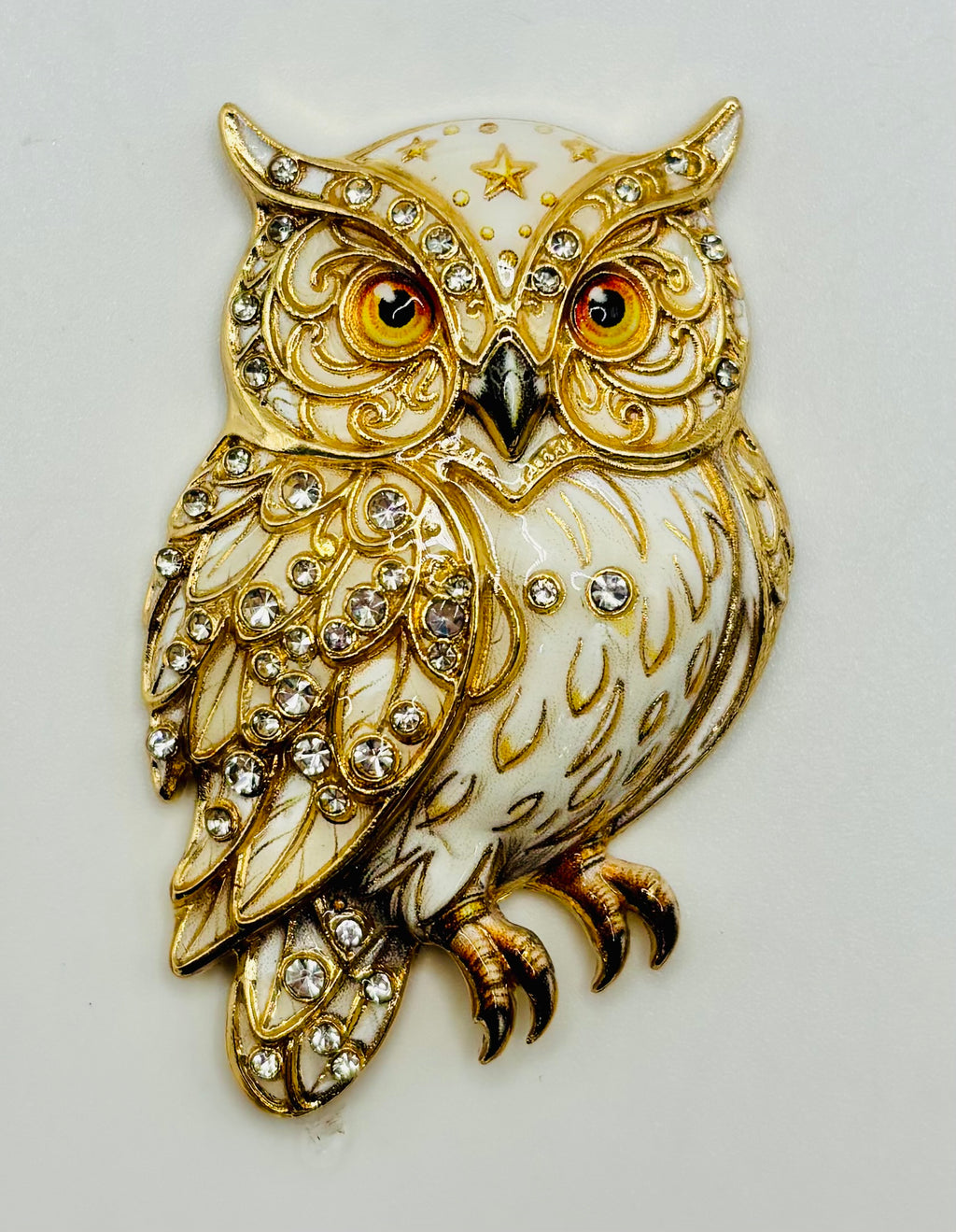 Gorgeous Cream and Gold Owl with Crystals Needle Minder
