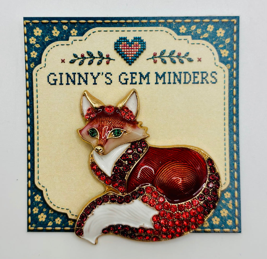 Stunning Enamel Crystal Fox Needle Minder on display card