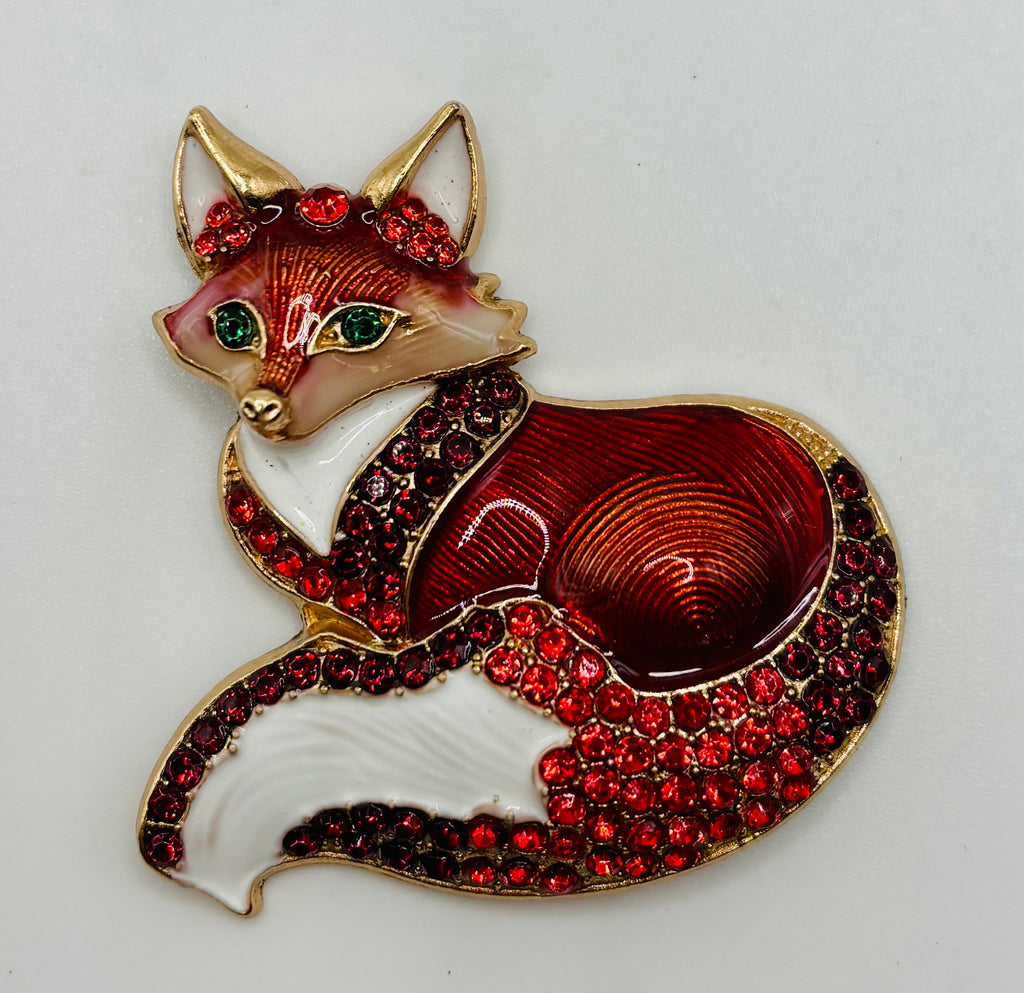 Stunning Enamel Crystal Fox Needle Minder on white background