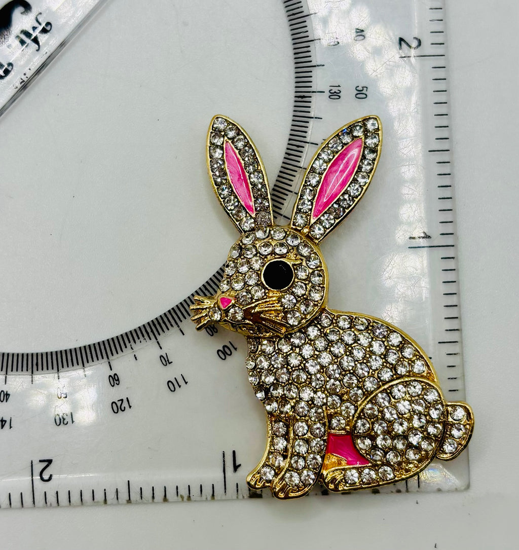 Gorgeous Crystal Bunny Rabbit Needle Minder beside ruler for scale
