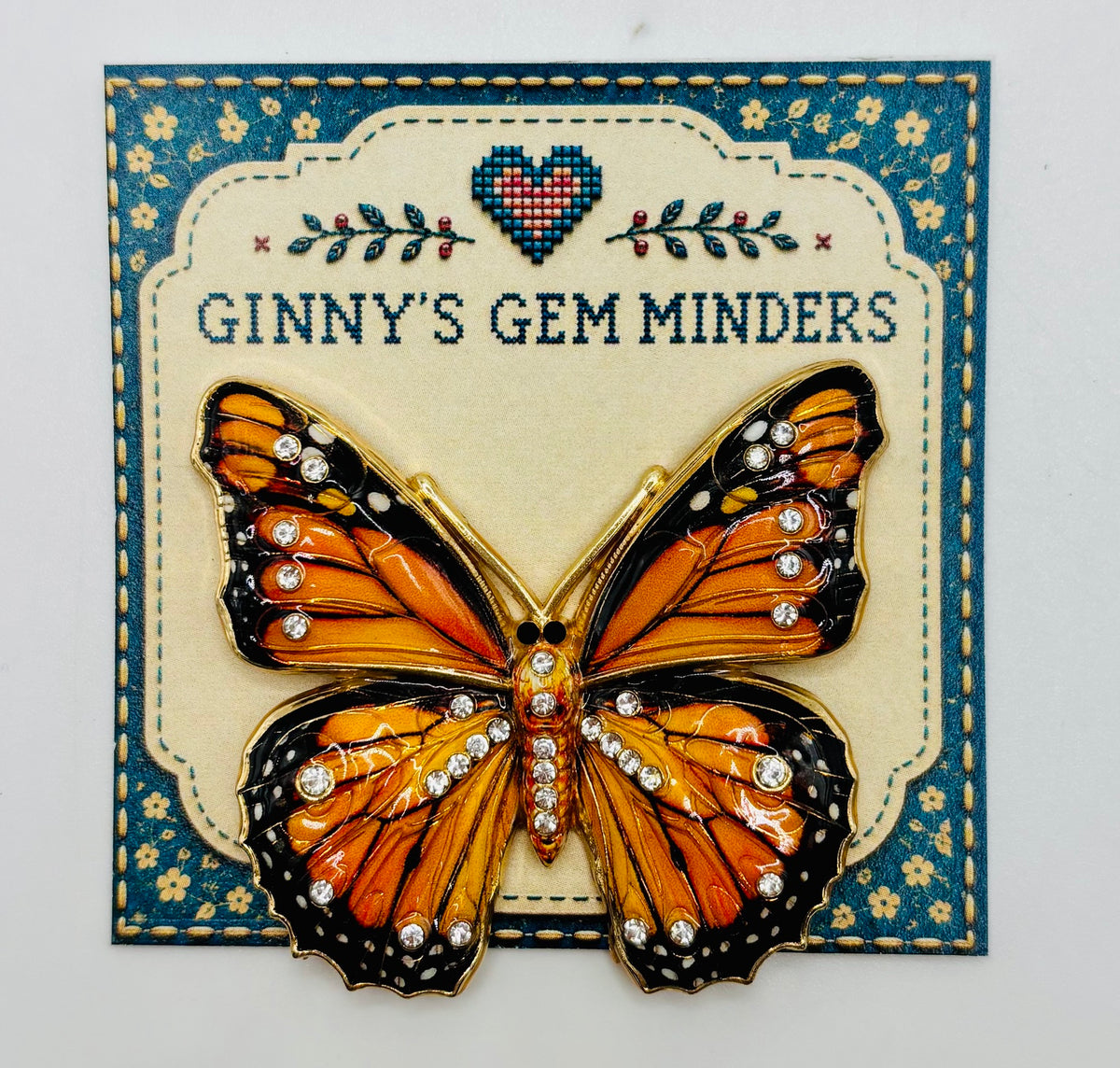 Beautiful Black/Orange Monarch Butterfly Needle Minder on display card