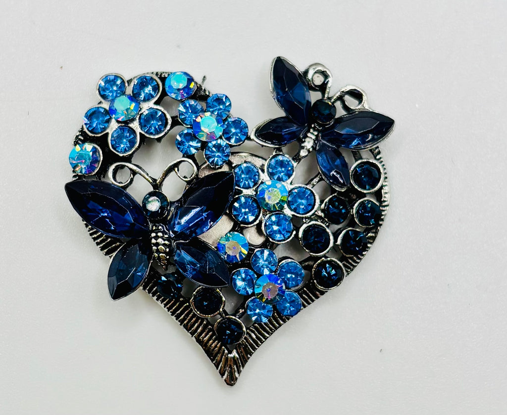 Sweet Crystal Blue Heart and Butterflies Needle Minder — white background