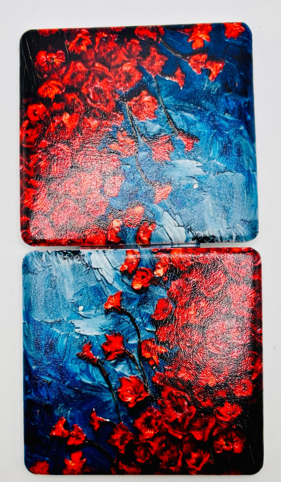 Cascade of Red Flowers Bead Case showing both decorated panels