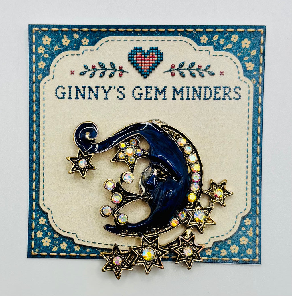Celestial Blue Moon and Stars Needle Minder — display card