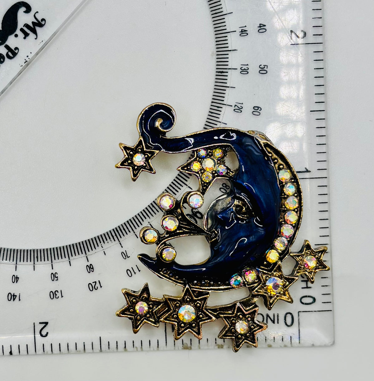 Celestial Blue Moon and Stars Needle Minder — ruler