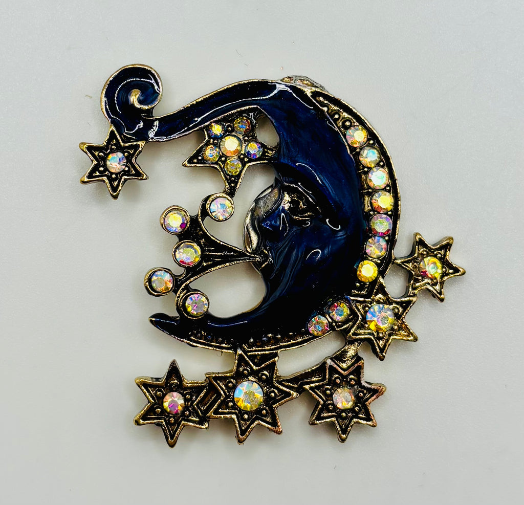Celestial Blue Moon and Stars Needle Minder — white background
