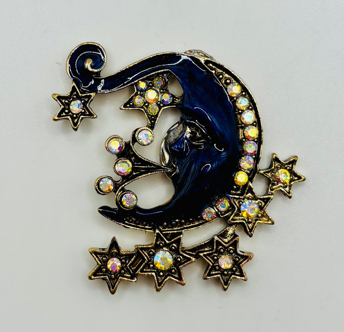 Celestial Blue Moon and Stars Needle Minder — white background