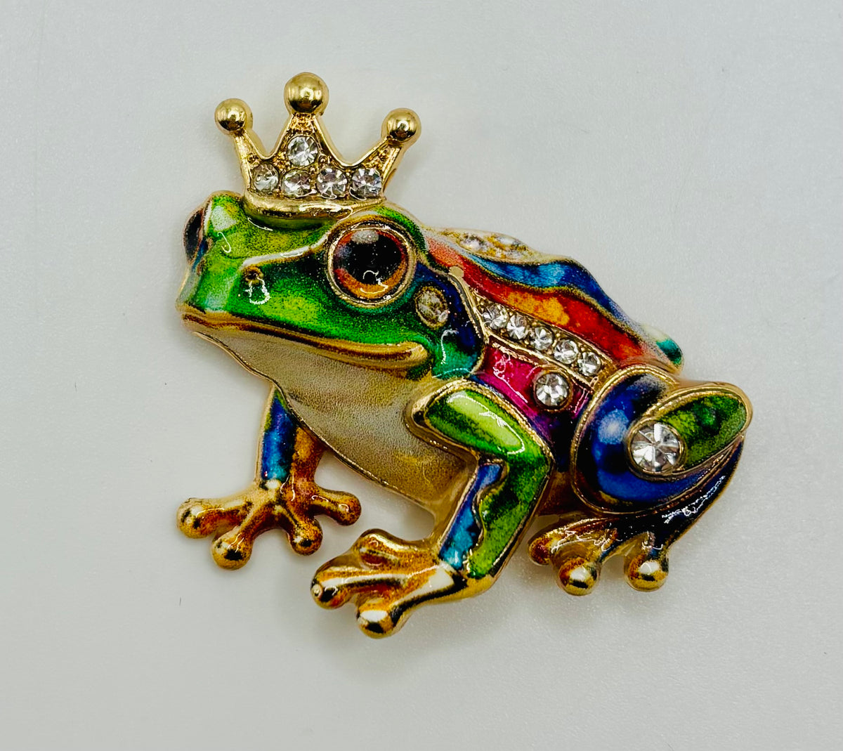 Colorful frog prince needle minder on white background