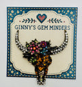 Stunning Crystal Cow Skull Needle Minder — display card