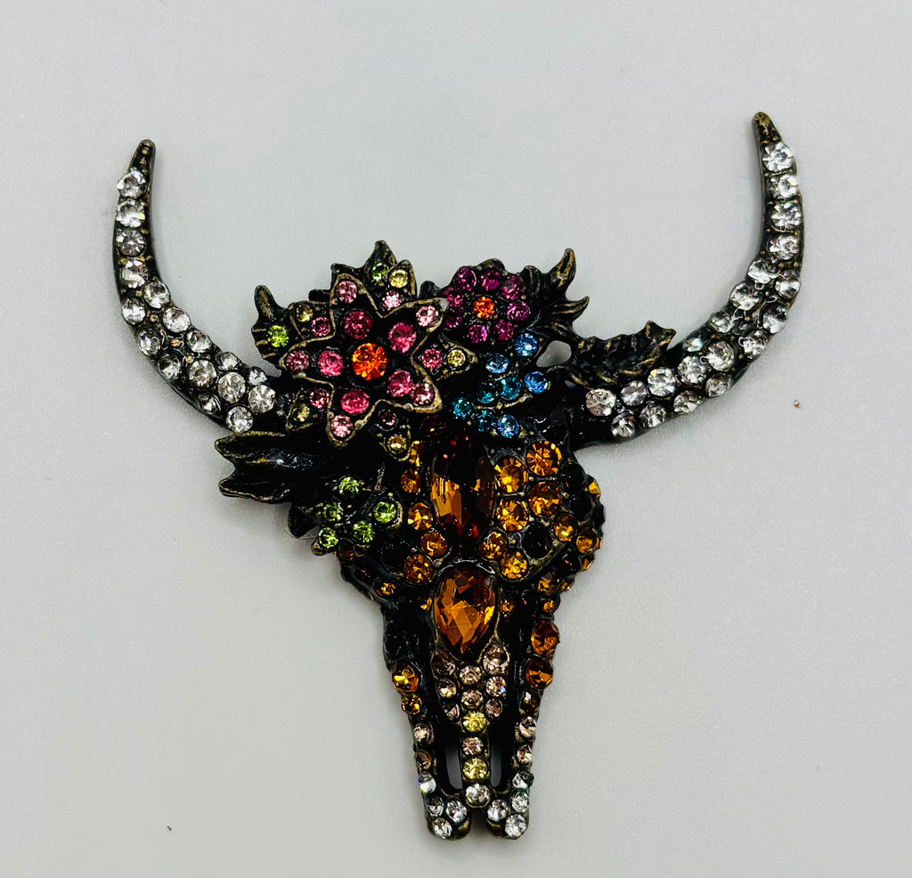 Stunning Crystal Cow Skull Needle Minder — white background
