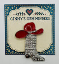 Crystal Cowgirl Boot with Red Hat Needle Minder — display card