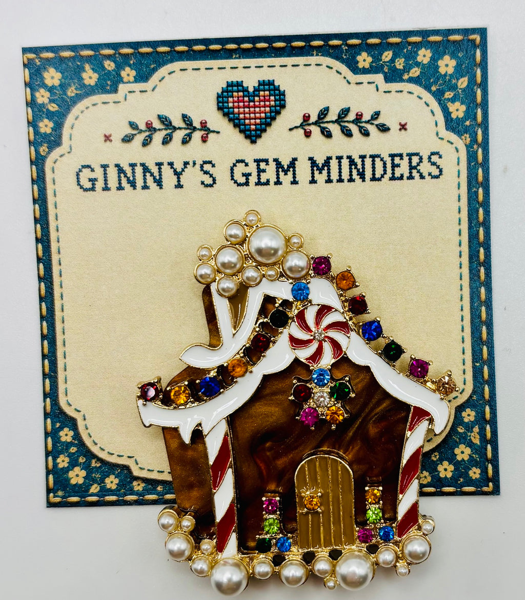 Stunning Crystal Gingerbread House Needle Minder on display card