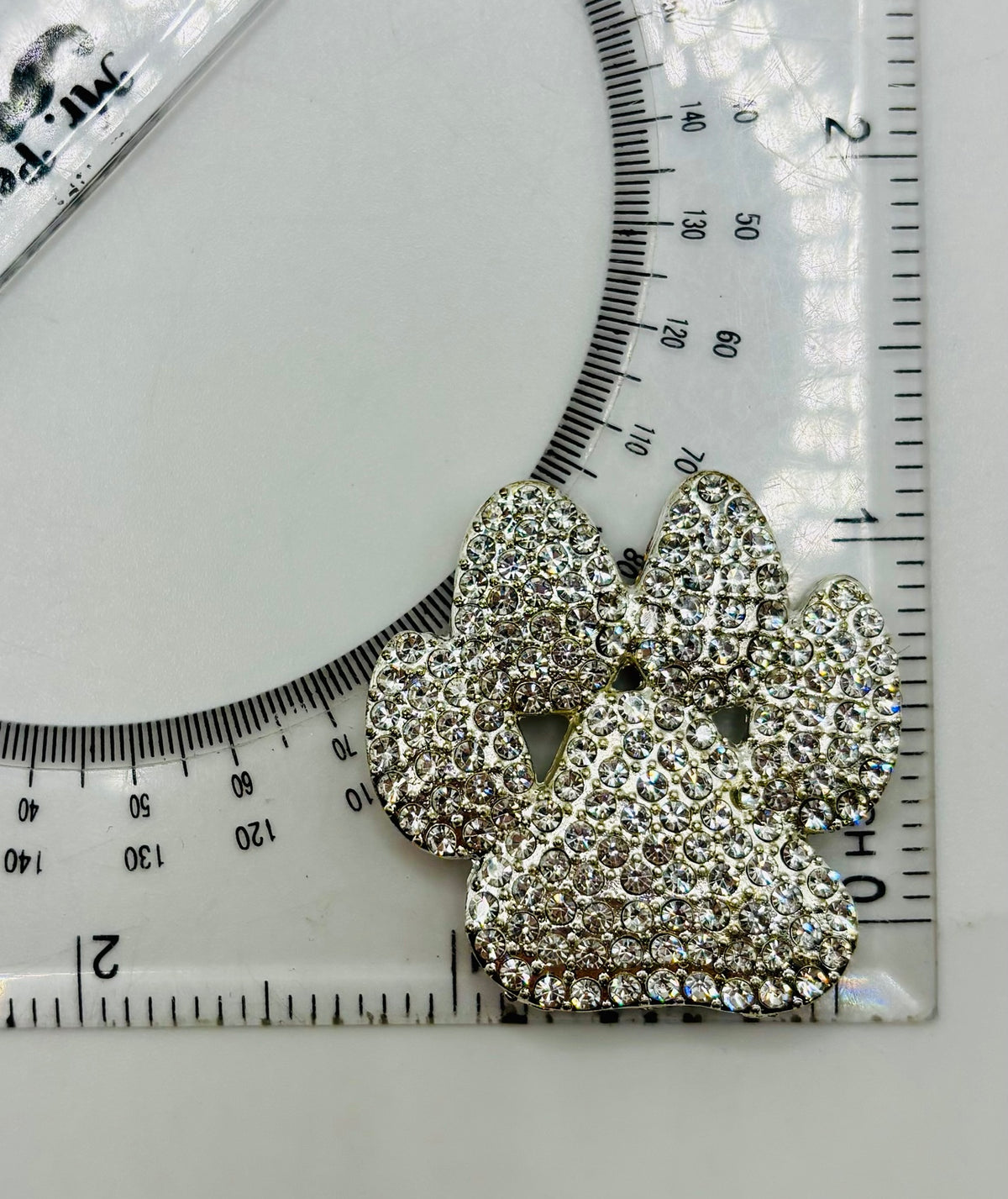 Crystal paw needle minder beside ruler