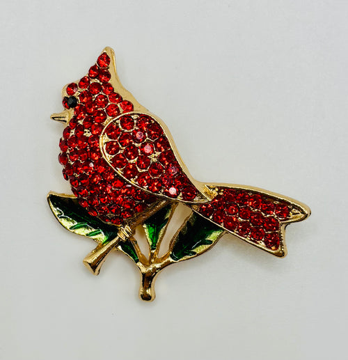 Beautiful Crystal Red Cardinal Needle Minder on white background