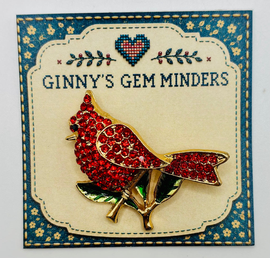 Beautiful Crystal Red Cardinal Needle Minder on display card