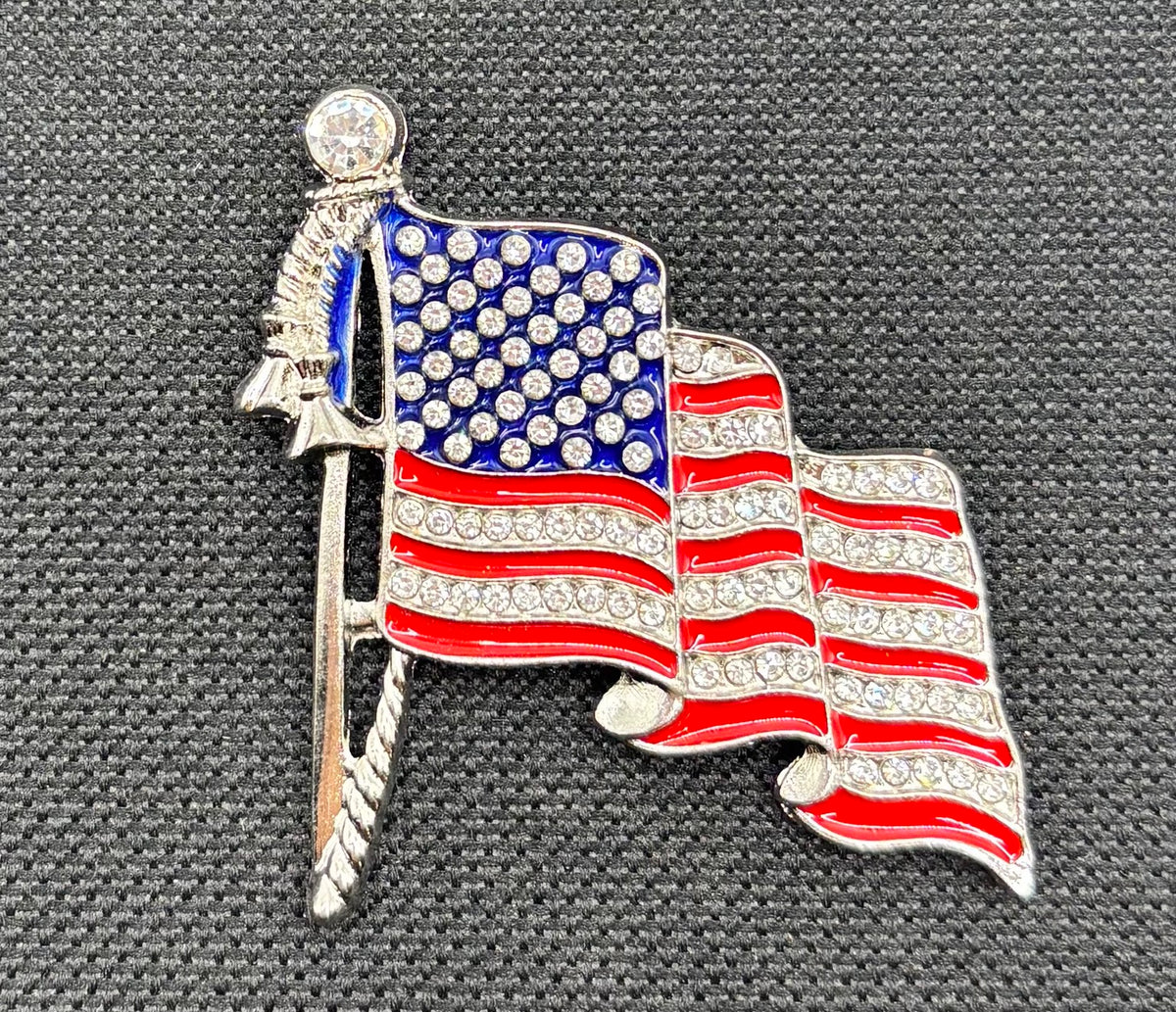 Crystal US Flag Needle Minder — dark fabric