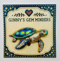 Gorgeous Enamel Crystal Green Sea Turtle Needle Minder on display card