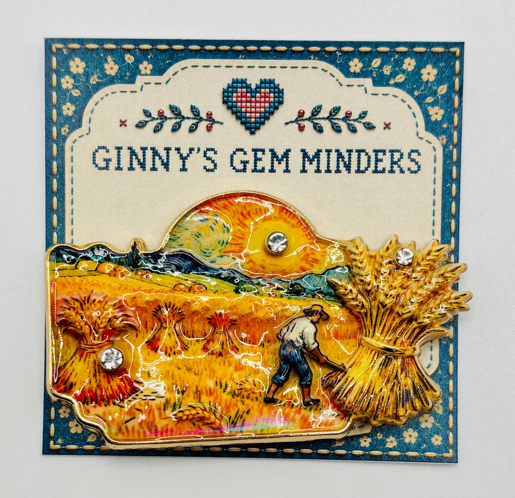 Beautiful Enamel Impressionist Needle Minder — display card
