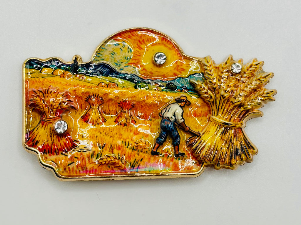 Beautiful Enamel Impressionist Needle Minder — white background