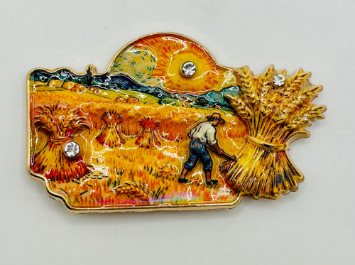 Beautiful Enamel Impressionist Needle Minder — white background