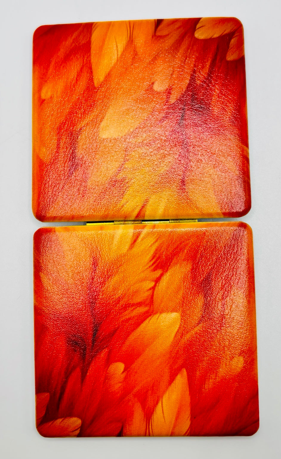 Flaming Orange Feathers Bead Case showing both decorated panels