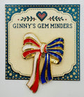 Glittery Red, White, Blue Enamel Bow Needle Minder — display card