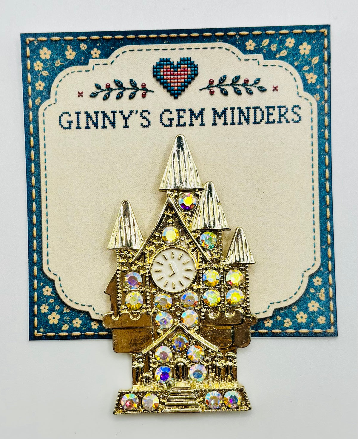 Beautiful Gold and Crystal Cinderella’s Castle Needle Minder — display card