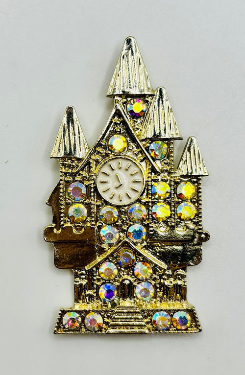 Beautiful Gold and Crystal Cinderella’s Castle Needle Minder — white background