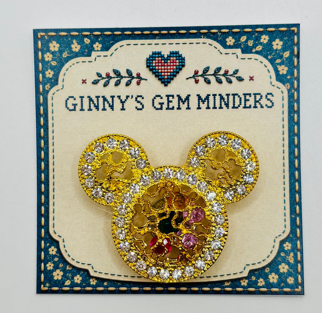 Beautiful Gold and Crystal M. Mouse Head Needle Minder — display card