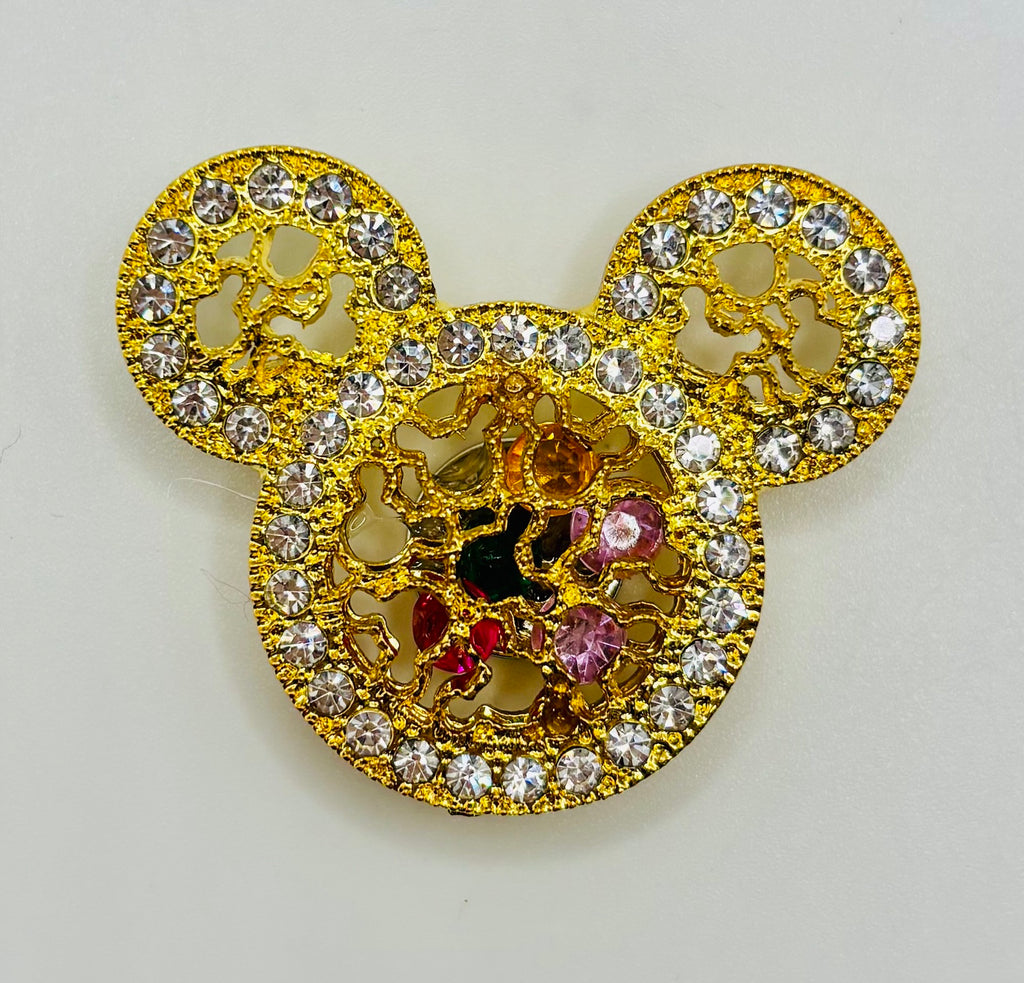 Beautiful Gold and Crystal M. Mouse Head Needle Minder — white background