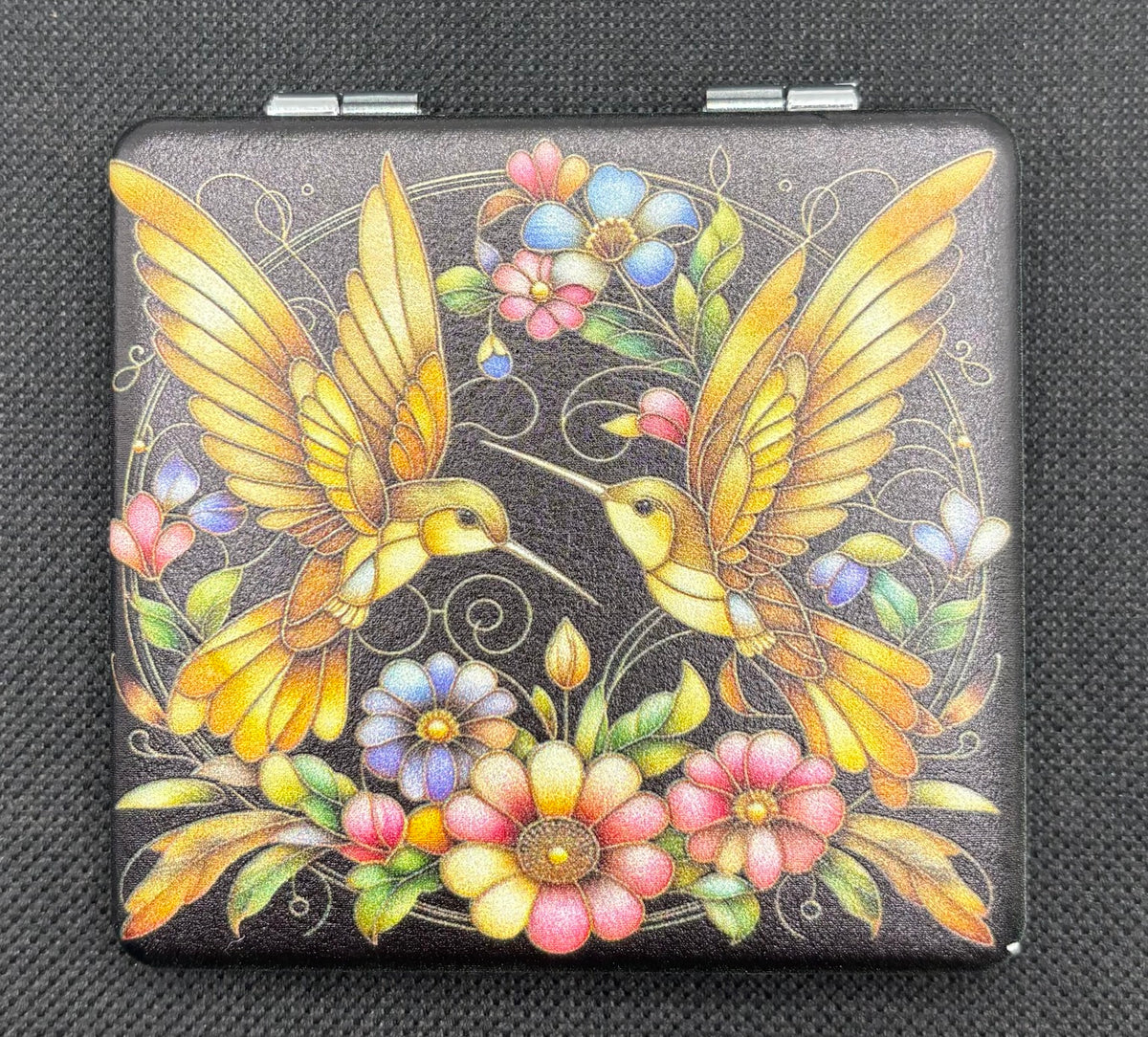 Golden Hummingbirds on Flowers Bead Case on dark fabric