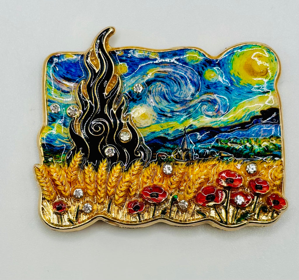 Spectacular Enamel Impressionist Starry Sky Needle Minder — white background
