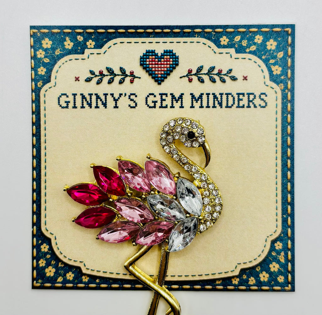 Pink crystal flamingo needle minder — display card