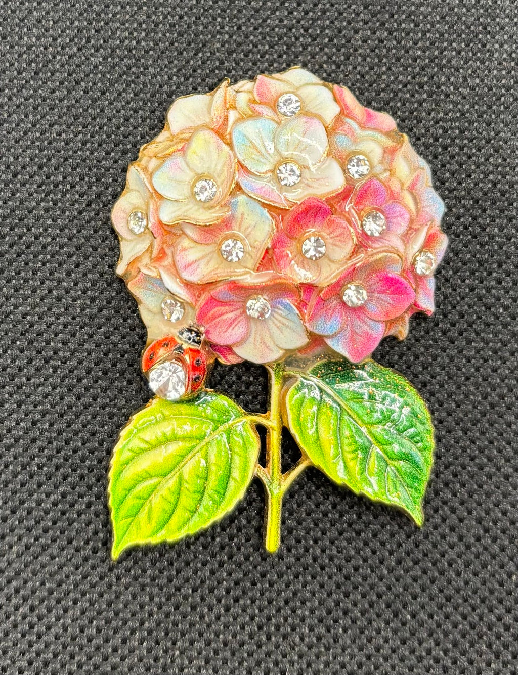Stunning Pink Hydrangea Needle Minder on dark fabric